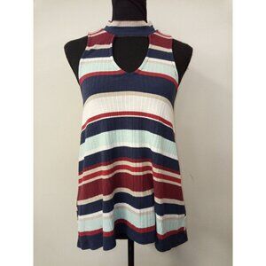 Almost Famous Junior's Multicolored Red Blue Striped Tank Top Size Medium